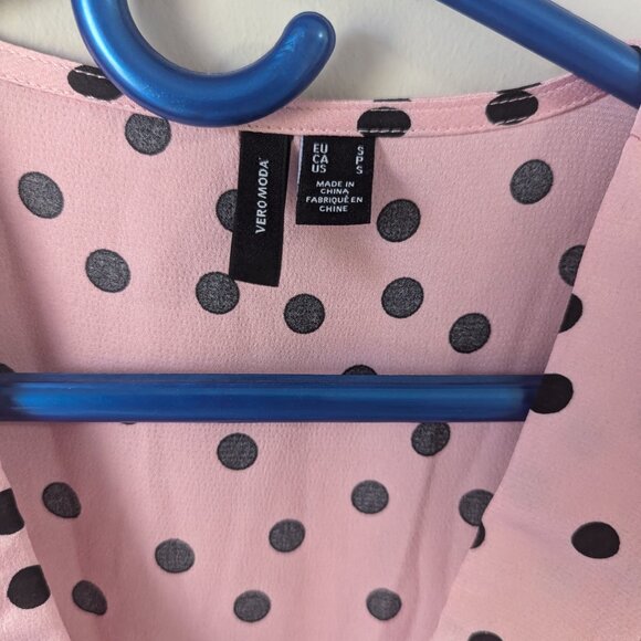 Vero Moda wrap midi dress with ruffle hem in pink polka dot - Picture 6 of 6